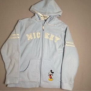 Disney Mickey Mouse L Hoodie full zip Sweatshirt Jacket Large Stripes Logo Top